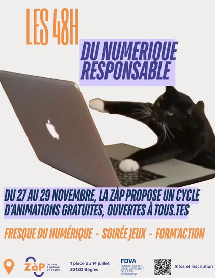 Les 48h du numérique responsable du 27 au 29 novembre à la Zone à partager à Bègles. Fresque du numérique, soirée jeux, form'action