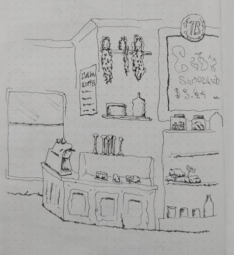 Pen sketch of a cafe in perth