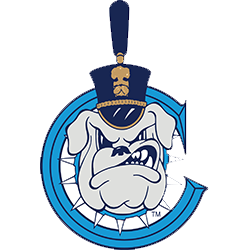 The Citadel’s mascot Spike, a bulldog wearing a shako.
