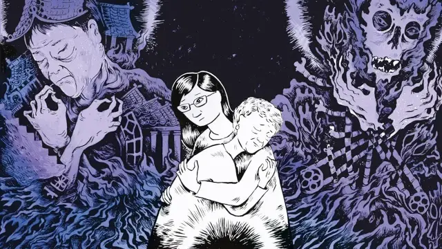 Image 
Three generations - grandmother / mother / daughter embrace and a ghost looms 
from 
 Feeding Ghosts #TessaHull won the 2025 Pulitzer Prize, the second graphic novel in history to take the honour (the first was #Maus, another memoir of #intergenerationaltrauma, horrific war, and the American #immigrant experience).

Feeding Ghosts Review Jul 2 2025 
https://pluralistic.net/2025/07/02/filial-piety/

https://www.pulitzer.org/winners/22701