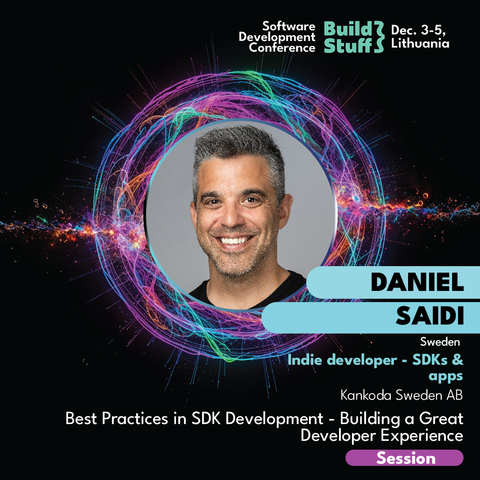 The BuildStuff banner for Daniel Saidi's talk.