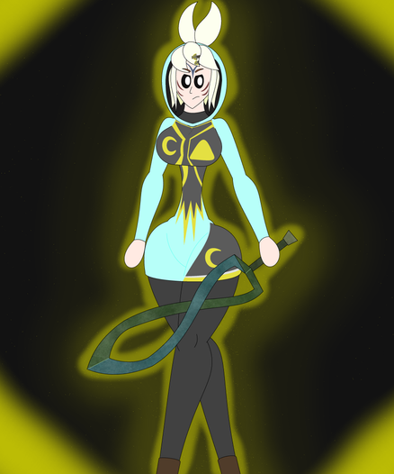 Fanart of Melony from the SMG4 series on YouTube. Melony appears in her Fierce Deity form, glowing and holding a sword as though she's ready to fight.