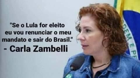 Na imagem a Carla Zambelli e na descrição da imagem informes de que se o Lula ganhar as eleições ela vai sair do Brasil.