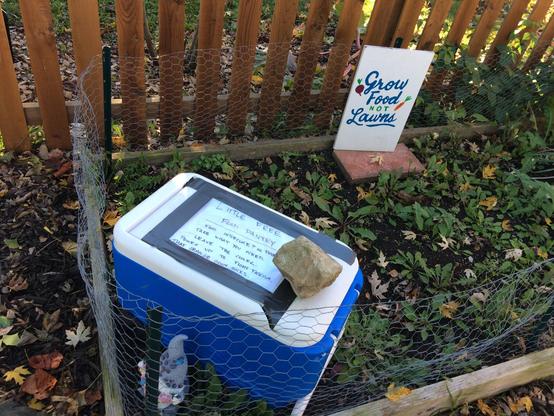 A cooler full of food for those in need.