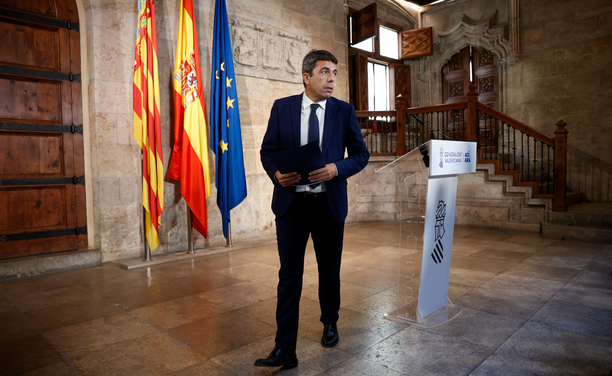 Mazón, en acabar la compareixença en què ha anunciat la dimissió (EFE/Biel Aliño)