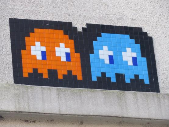 A photo of pixelated ghosts somewhere in Ljubjlana.