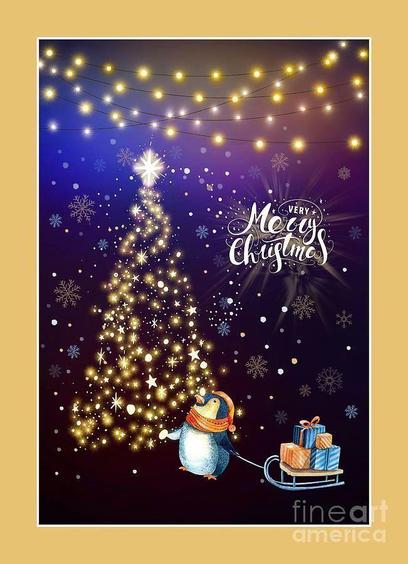 A cute little Christmas penguin bringing presents or gifts on his little sleigh to place under the pretty illuminated Christmas tree.
By Kaye Menner
https://kaye-menner.pixels.com/featured/merry-christmas-penguin-by-kaye-menner-kaye-menner.html
THE FINE ART AMERICA LOGO WILL NOT APPEAR ON PURCHASED PRINTS OR PRODUCTS.