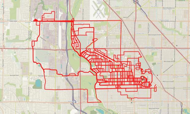 A map showing all of my bike routers to work since August 2025.