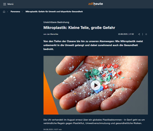 Artikel über Gefahren von Mikroplastik