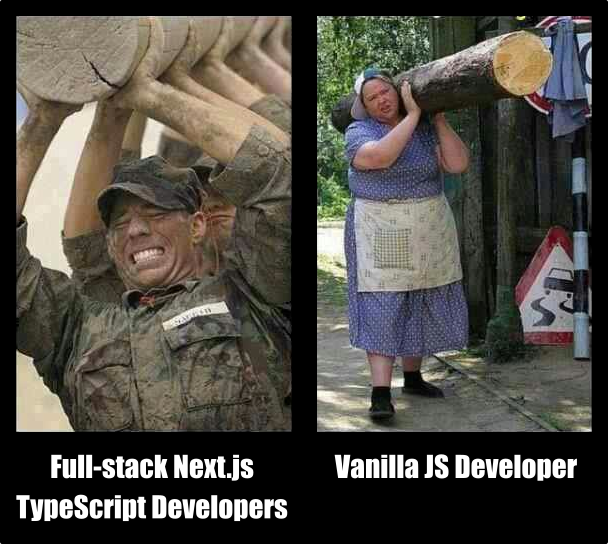 Left panel: multiple US marines strain to lift a log over their heads
Right panel: Babushka carrying a giant log like it's nothing