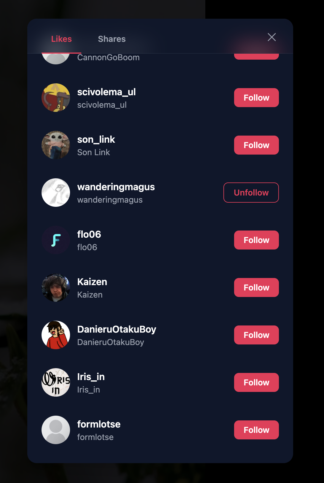 Loops video interaction modal in dark mode