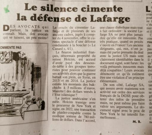 Le silence cimente la défense de Lafarge