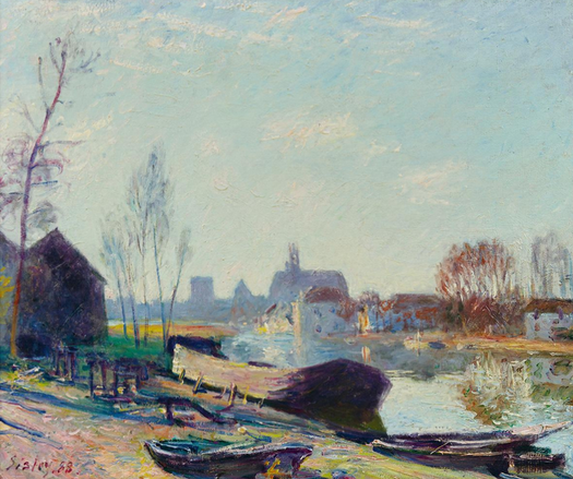 peinture Le chantier de Matrat, Moret sur Loing, par Alfred Sisley
