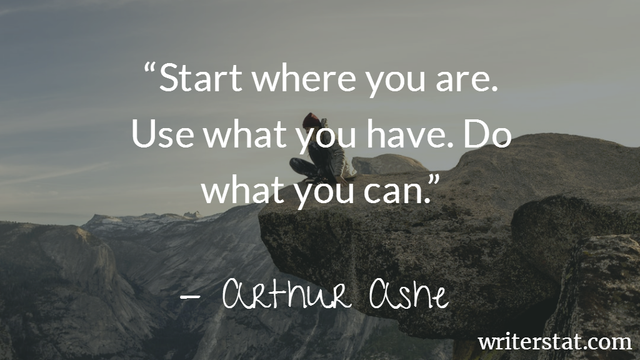 Start where you are. Use what you have. Do what you can. - Arthur Ashe ~ Background photo shows a person sitting on a mountain meditating.