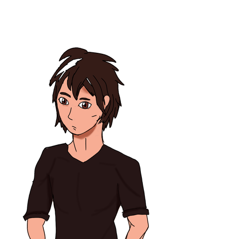 A Man with a white streak in a Brunette Hair stand over on the Left side of the picture, looking in front while he wears a black shirt.