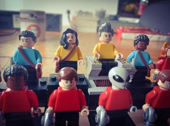 A closer shot of Pike and Number One as King and Queen, with Spock and Dr M'Benga standing either side 