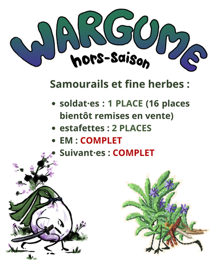 Places restantes Wargume côté samourails
