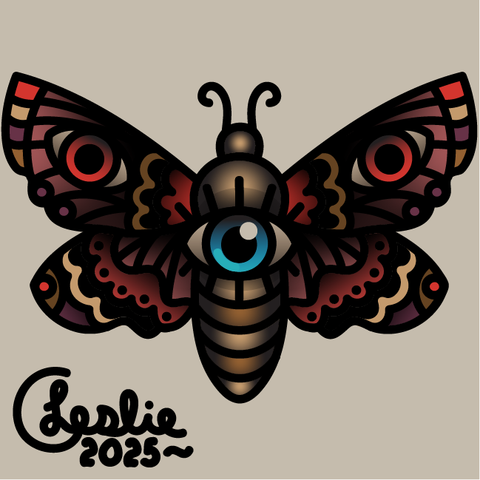 Traditional Tattoo Moth with an Eye in colour