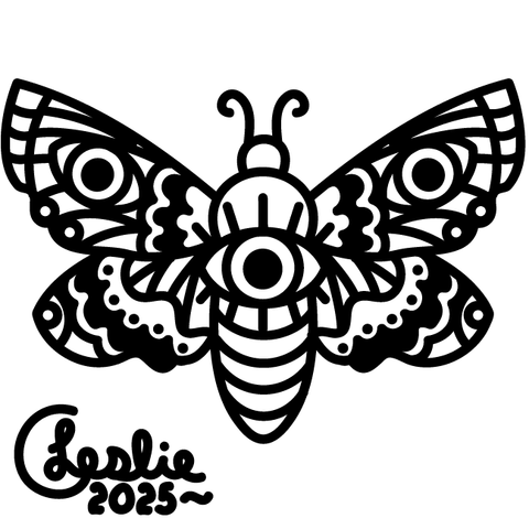 Traditional Tattoo Moth with an Eye in black and white