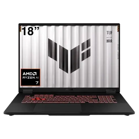 Ordinateur portable ASUS TUF Gaming A18 2025 avec processeur AMD Ryzen 7, carte graphique RTX 5070, écran 18 pouces WUXGA 144 Hz et design gamer robuste, présenté sur SetupMedia.ma.
