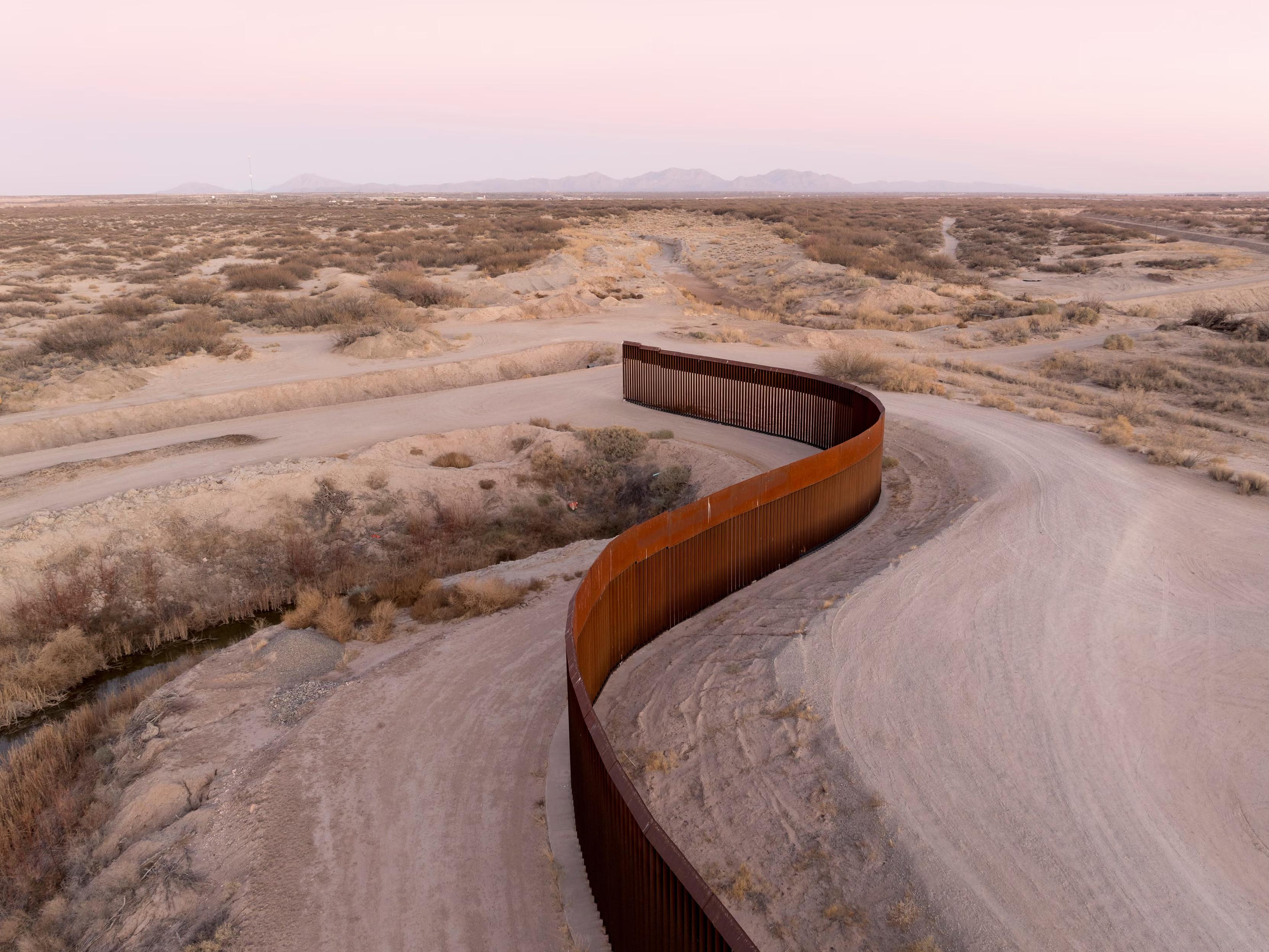 The serpentine border wall that separates Mexico from the US ends abruptly on the outskirts of Fort Hancock.