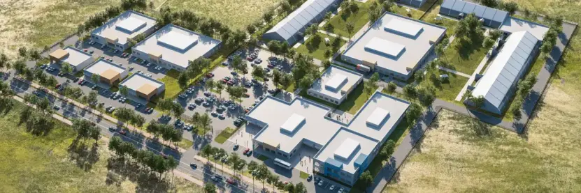 A conceptual rendering of Utah’s planned homeless services campus north of Salt Lake City, published on September 3, 2025.