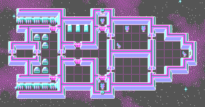A lightly armed ship with some cargo space and some empty rooms awaiting a purpose. To the left is the rear of the ship, with engines and cargo bay. At the top, left of centre, is the crew quarters. The projecting sections at the sides of the ship (top and bottom of the plan) are the turrets with seats for the gunners. Ahead of this is a meeting room, and on the right is the bridge.