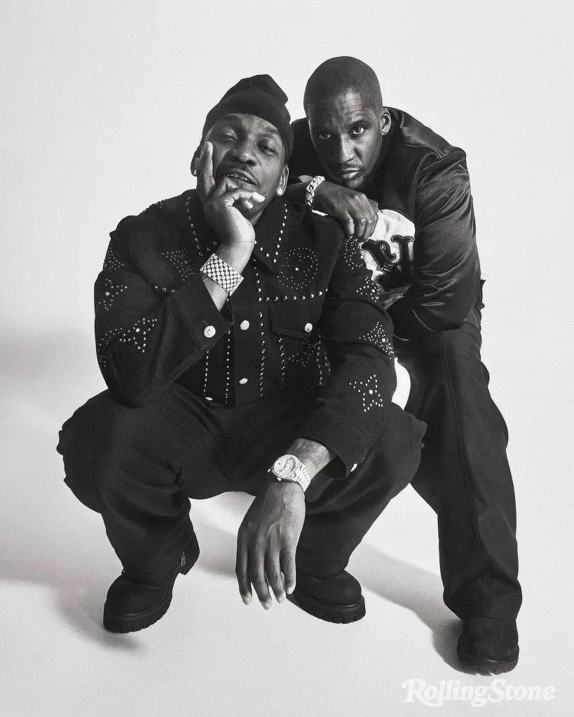 Black and white photo of the rap duo Clipse, Malice and Pusha T.