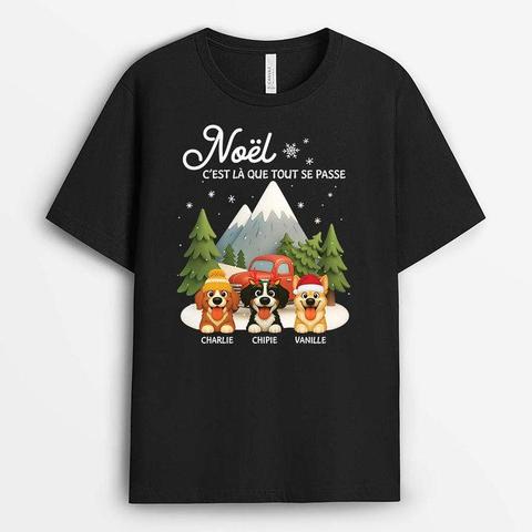T-shirt Personnalisé Camping Avec Chien - Noël C’est Là Que Tout Se Passe
