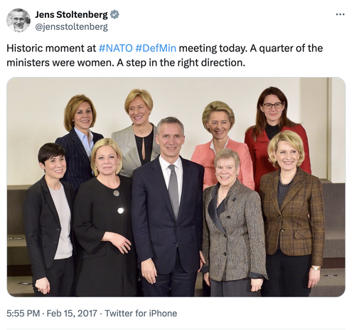 One guy in a suit, and 8 women.