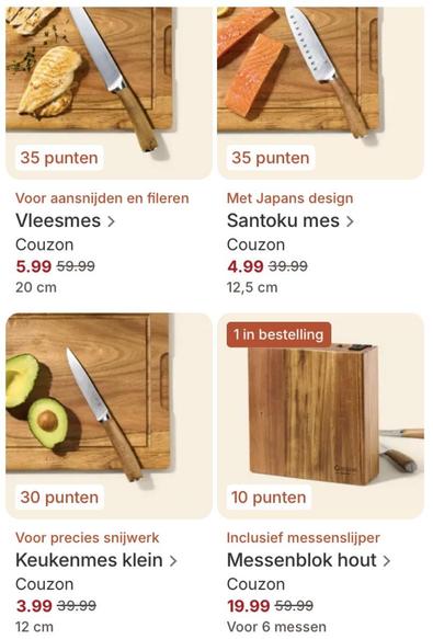 Vleesmes
Santokumes
Keukenmes
Messenblok (belachelijk duur)