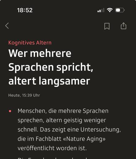 Screenshot des Headers des verlinkten Artikels.

Kognitives Altern
-
Wer mehrere Sprachen spricht, altert langsamer