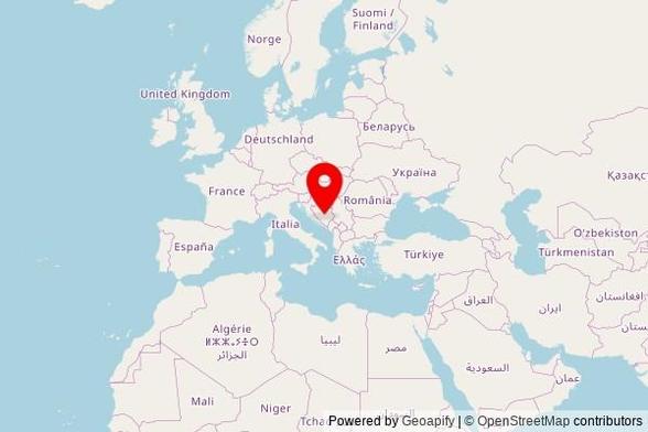 A zoomed in map showing a pin at the position of Atik džamija, Hadrovići, 71270 Fojnica, Bosnia and Herzegovina