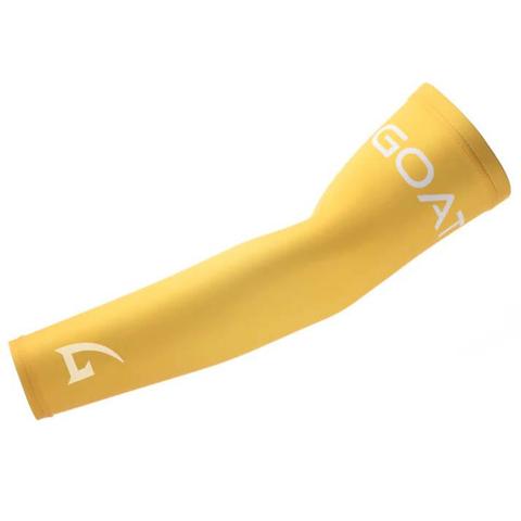 Yellow baseball compression sleeve designed for arm support, flexibility, and improved performance on the field.