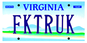 A Virginia license plate reading FKTRUK