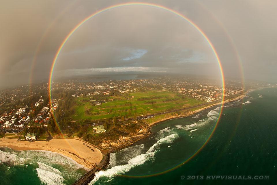 An observer-dependent phenomenon primarily caused by the internal reflection of sunlight by raindrops, the 84-degree diameter rainbow followed the helicopter, intact, for about 5 kilometers. As a bonus, a second rainbow that was more faint and color-reversed was visible outside the first.
Image Credit & Copyright: Colin Leonhardt (Birdseye View Photography)
#APOD
