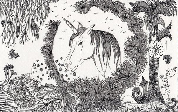 Illustration pour le livre "Licornes et sortilèges" de Jacqueline Fischer.