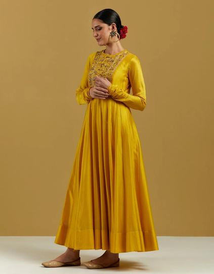 Yellow Hand Embroidered Floor Length Anarkali Suit