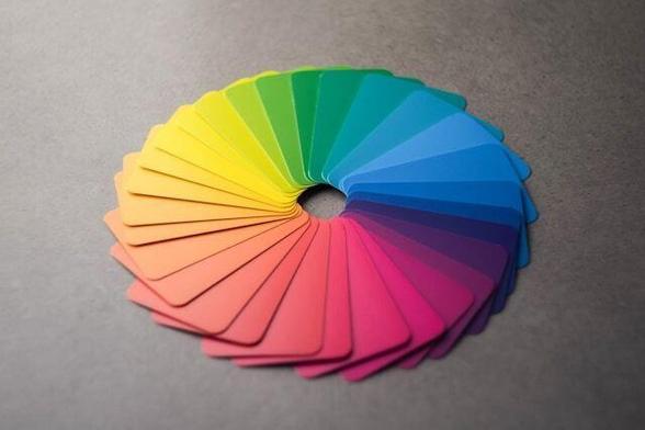 A circular color palette on a table.