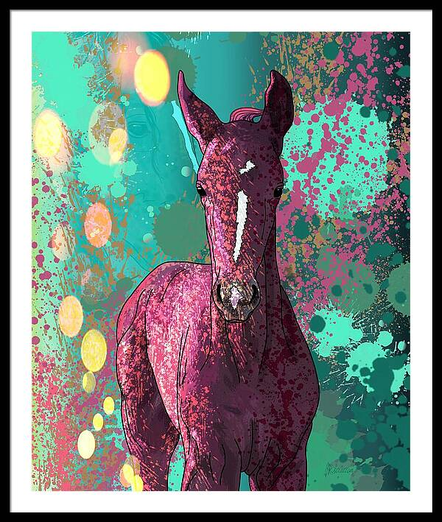 framed print of artwork - Into The Pinks Splattered Paint Horse Portrait by Joan Stratton - paintingsbyjoan.com
This little fella is born to jump! A splash of springtime energy wrapped in pinks, teals, and playful sparkle. It feels like the first gallop, the first curious glance, the first “what happens if I kick the air just because?”
In many cultures, horses are symbols of freedom, intuition, and the untamed spirit. The foal, especially, carries the energy of new beginnings, a creature born with wind in its heart and curiosity in its hooves.
This piece captures that spark: a vibrant young foal prancing through a dreamscape of colour and light. Its pink coat glows with playful confidence, while the background swirls like a paddock painted by joy itself. It feels like laughter in motion, like the first gallop of spring, like a reminder that wonder is always just one kick away.
Created using my Ether Art technique — hand-drawn digitally from a blank canvas — this piece blends expressive abstraction with storytelling and vibrant rhythm.
Perfect for lovers of whimsical animals, surreal nature, and joyful design. Available across fine art prints, canvases, puzzles, apparel, and home décor.
Explore more expressive equine outlines and country-inspired moments in my gallery at;
https://joan-stratton.pixels.com/collections/horses