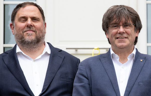 Oriol Junqueras i Carles Puigdemont, en una trobada a Waterloo, l'any 2021 (Europa Press)