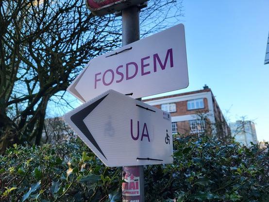 FOSDEM and University sign posts - comic affect