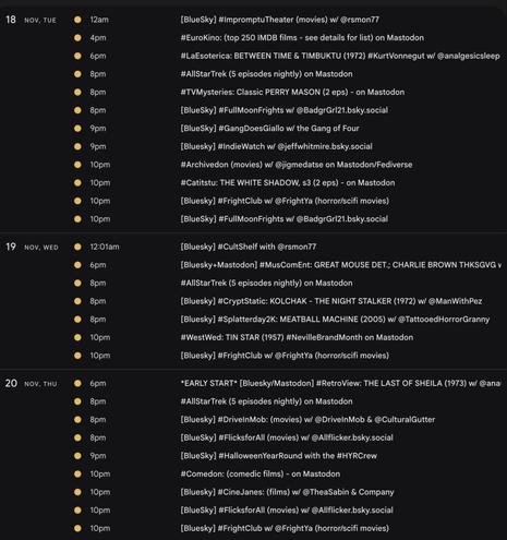 watch party event listing for TUE-THU, Nov. 18-20
