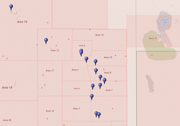 Kartierung aller Koordinaten von "Operation Guardian (Atomtest)" im Testgebiet Nevada (Nevada National Security Site, NNSS)
Quelle: OpenStreetMap
Lizenz: Open Data Commons Open Database-Lizenz (ODbL)