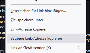 Hervorgehoben in Menüauswahl: Saubere Link-Adresse kopieren
