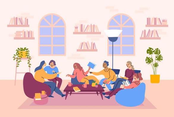 Image avec des personnes qui se réunissent pour discuter dans un salon