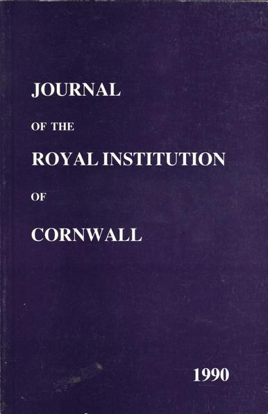The front cover of the Journal of the Royal Institution of Cornwall, New Series, Vol X, Part 4 for 1990. Plain dark blue with title in white.