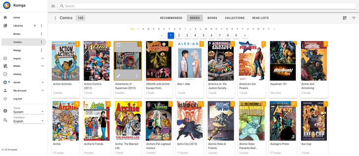 Komga displaying various comics.