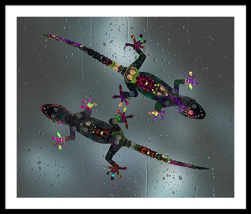 Colourful Geckoes on Rainy Window by Joan Stratton - paintingsbyjoan.com
In Aboriginal lore, geckoes are often seen as messengers, tiny guardians of the night who bring balance between worlds. Their chirps are said to echo through Dreamtime, reminding us to listen closely to the quiet things. In some stories, they’re tricksters too, slipping between shadows and leaving laughter in their wake.
This piece captures that tropical spirit: two vibrant geckoes clinging to a rain-speckled window, their neon colours glowing against the misty blue. Their feet splay like starbursts, their bodies ripple with playful energy, and the droplets shimmer like a monsoon lullaby.
Pure tropical cheek, a splash of neon mischief and rainy-day charm. It feels like a warm night in Cairns, the kind where geckoes tap-dance across your windows and chirp like tiny comedians.
Colourful Geckoes on Rainy Window is perfect for lovers of Australian wildlife, whimsical creatures, and joyful design. Available across fine art prints, canvases, puzzles, apparel, and home décor.
Explore more expressive Aussie animals and nature-inspired art in my gallery at:
https://joan-stratton.pixels.com/collections/animals
