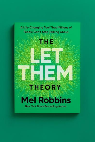 Bright green book cover for The Let Them Theory by Mel Robbins, featuring large white block letters for the title against a background of dense yellow-green dots radiating outward. Smaller black text at the top reads “A Life-Changing Tool That Millions of People Can’t Stop Talking About,” and the author’s name appears in bold black lettering at the bottom, with “New York Times Bestselling Author” beneath it.